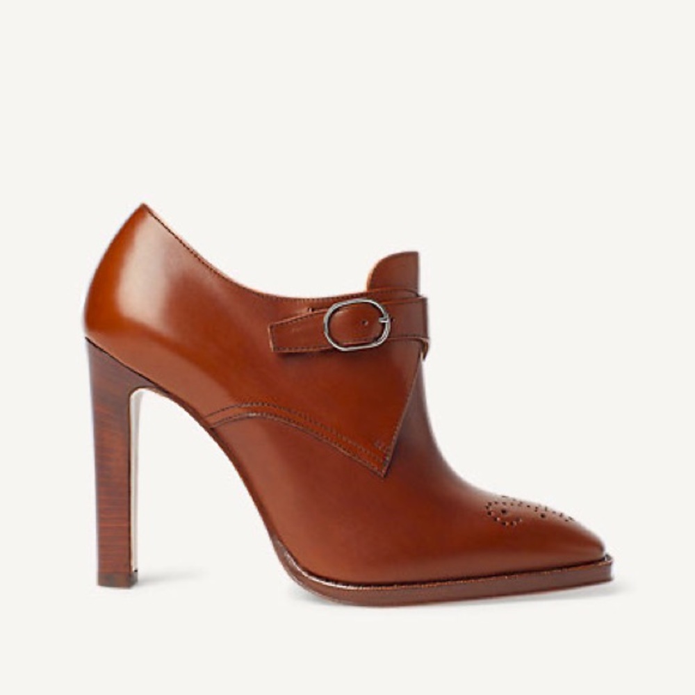 Ralph Lauren Lalisa brown calfskin heeled shoes, NEW, size 38 / US 7.5
